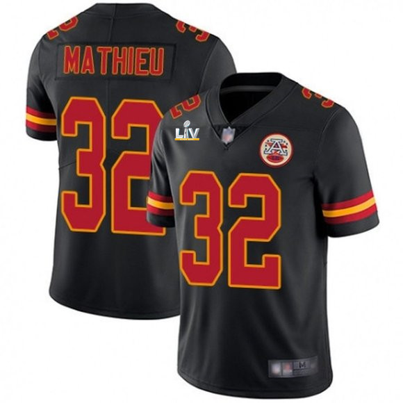 Men's Kansas City Chiefs #32 Tyrann Mathieu Black NFL 2021 Super Bowl LV Stitched Jersey